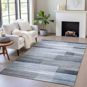 HomeRoots 5' Durable Denim Blue and Ivory Striped Area Rug for Indoor and Outdoor Spaces, Easy Care & Stylish 5' X 8' 630982