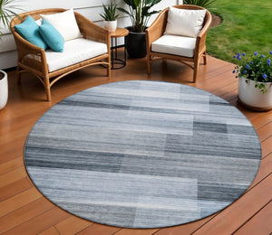 HomeRoots 5' Durable Denim Blue and Ivory Striped Area Rug for Indoor and Outdoor Spaces, Easy Care & Stylish 8' Round 630983