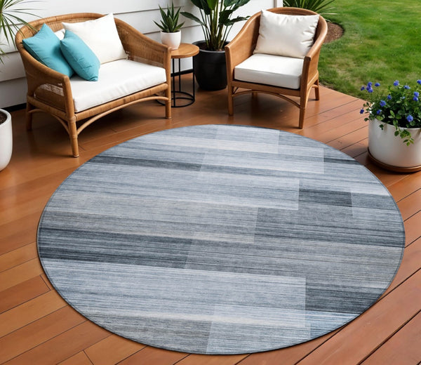 HomeRoots 5' Durable Denim Blue and Ivory Striped Area Rug for Indoor and Outdoor Spaces, Easy Care & Stylish 8' Round 630983