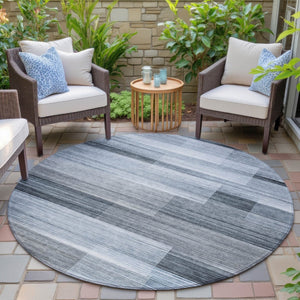 HomeRoots 5' Durable Denim Blue and Ivory Striped Area Rug for Indoor and Outdoor Spaces, Easy Care & Stylish 8' Round 630983