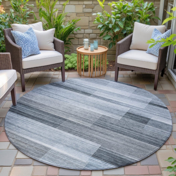 HomeRoots 5' Durable Denim Blue and Ivory Striped Area Rug for Indoor and Outdoor Spaces, Easy Care & Stylish 8' Round 630983