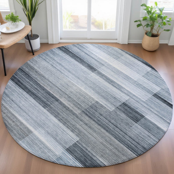 HomeRoots 5' Durable Denim Blue and Ivory Striped Area Rug for Indoor and Outdoor Spaces, Easy Care & Stylish 8' Round 630983