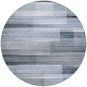 HomeRoots 5' Durable Denim Blue and Ivory Striped Area Rug for Indoor and Outdoor Spaces, Easy Care & Stylish 8' Round 630983