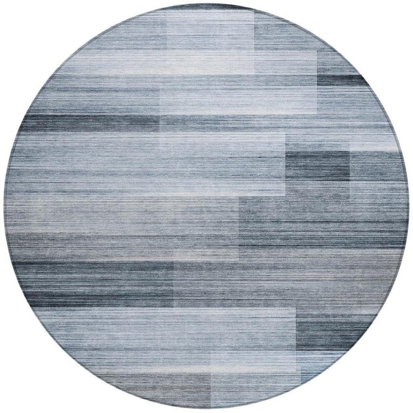 HomeRoots 5' Durable Denim Blue and Ivory Striped Area Rug for Indoor and Outdoor Spaces, Easy Care & Stylish 8' Round 630983