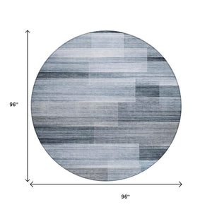 HomeRoots 5' Durable Denim Blue and Ivory Striped Area Rug for Indoor and Outdoor Spaces, Easy Care & Stylish 8' Round 630983