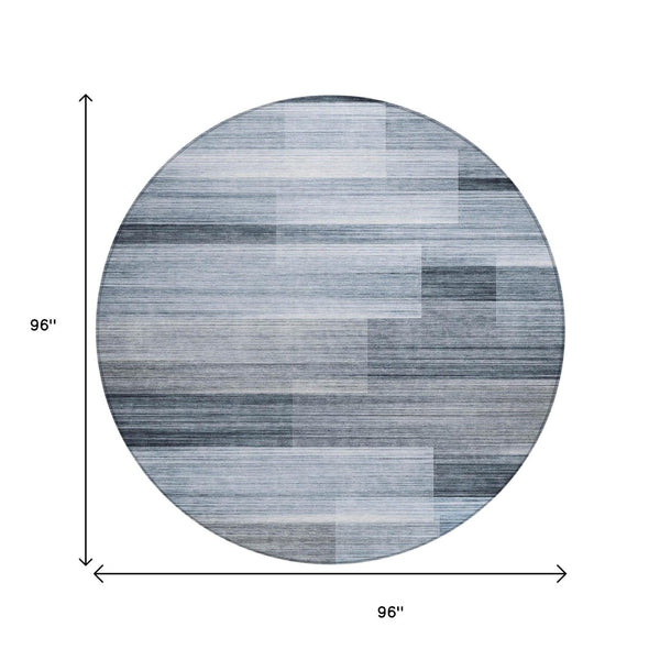 HomeRoots 5' Durable Denim Blue and Ivory Striped Area Rug for Indoor and Outdoor Spaces, Easy Care & Stylish 8' Round 630983