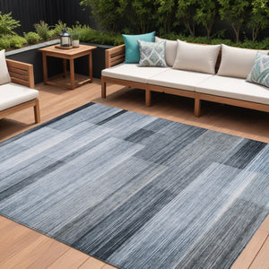 HomeRoots 5' Durable Denim Blue and Ivory Striped Area Rug for Indoor and Outdoor Spaces, Easy Care & Stylish 8' X 10' 630984