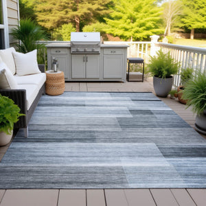 HomeRoots 5' Durable Denim Blue and Ivory Striped Area Rug for Indoor and Outdoor Spaces, Easy Care & Stylish 10' X 14' 630986