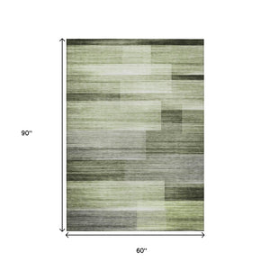 HomeRoots 5' Green and Ivory Striped Area Rug - Stylish, Washable, Durable for Indoor and Outdoor Use, Easy Care 5' X 8' 630988