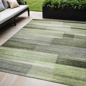 HomeRoots 5' Green and Ivory Striped Area Rug - Stylish, Washable, Durable for Indoor and Outdoor Use, Easy Care 5' X 8' 630988