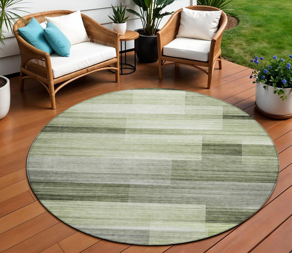 HomeRoots 5' Green and Ivory Striped Area Rug - Stylish, Washable, Durable for Indoor and Outdoor Use, Easy Care 8' Round 630989