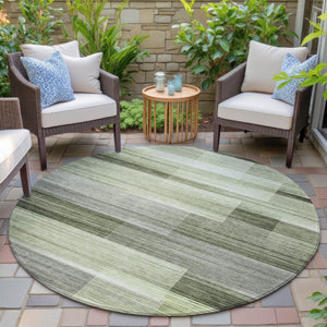 HomeRoots 5' Green and Ivory Striped Area Rug - Stylish, Washable, Durable for Indoor and Outdoor Use, Easy Care 8' Round 630989