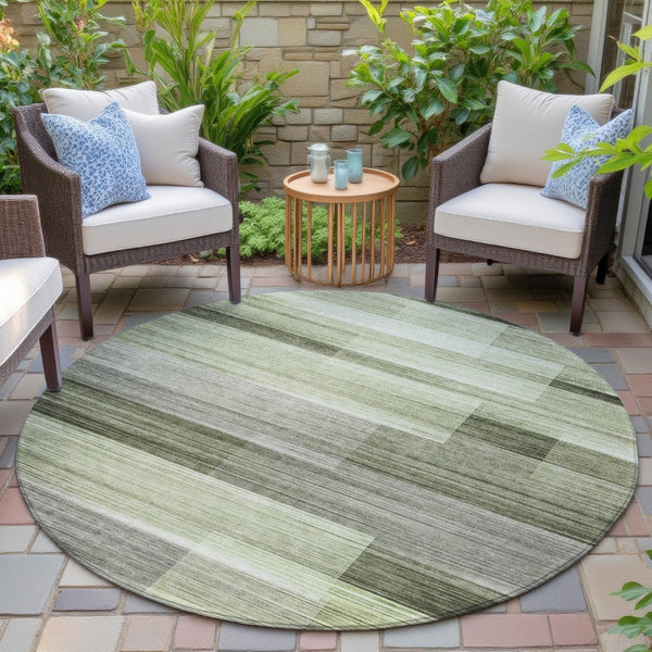 HomeRoots 5' Green and Ivory Striped Area Rug - Stylish, Washable, Durable for Indoor and Outdoor Use, Easy Care 8' Round 630989