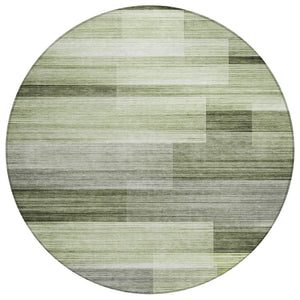 HomeRoots 5' Green and Ivory Striped Area Rug - Stylish, Washable, Durable for Indoor and Outdoor Use, Easy Care 8' Round 630989