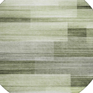 HomeRoots 5' Green and Ivory Striped Area Rug - Stylish, Washable, Durable for Indoor and Outdoor Use, Easy Care 8' Round 630989