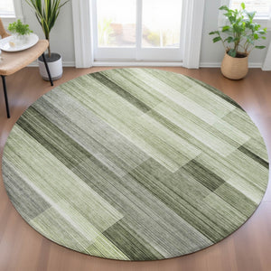 HomeRoots 5' Green and Ivory Striped Area Rug - Stylish, Washable, Durable for Indoor and Outdoor Use, Easy Care 8' Round 630989