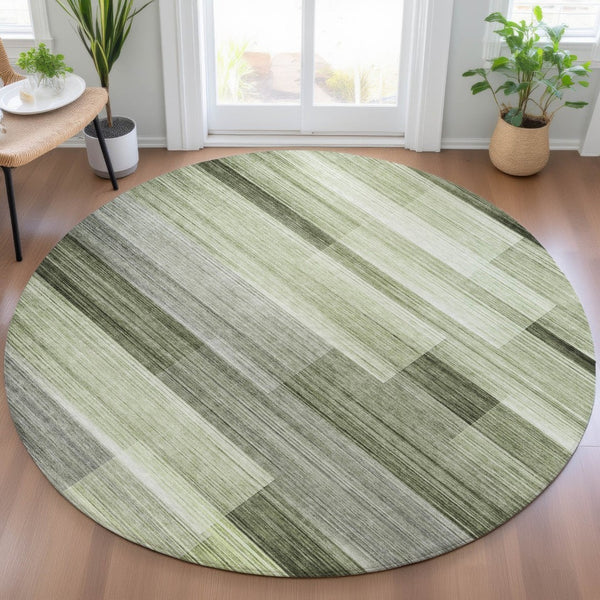 HomeRoots 5' Green and Ivory Striped Area Rug - Stylish, Washable, Durable for Indoor and Outdoor Use, Easy Care 8' Round 630989