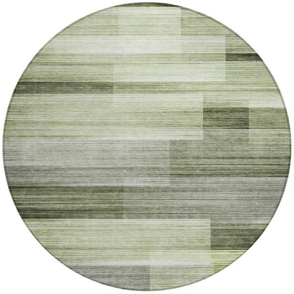 HomeRoots 5' Green and Ivory Striped Area Rug - Stylish, Washable, Durable for Indoor and Outdoor Use, Easy Care 8' Round 630989