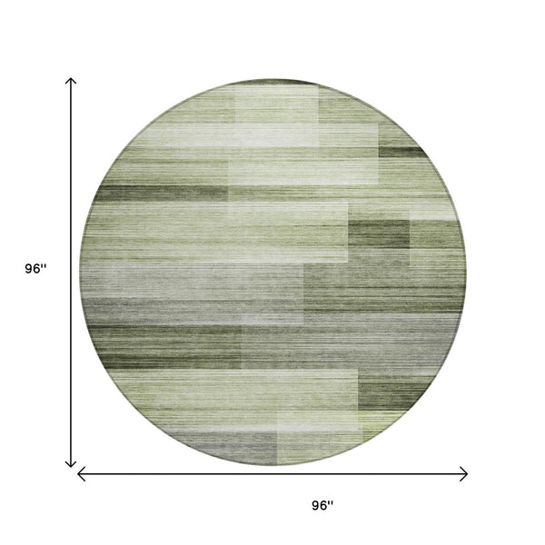 HomeRoots 5' Green and Ivory Striped Area Rug - Stylish, Washable, Durable for Indoor and Outdoor Use, Easy Care 8' Round 630989