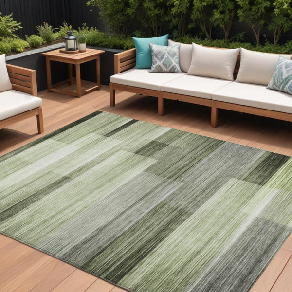 HomeRoots 5' Green and Ivory Striped Area Rug - Stylish, Washable, Durable for Indoor and Outdoor Use, Easy Care 8' X 10' 630990