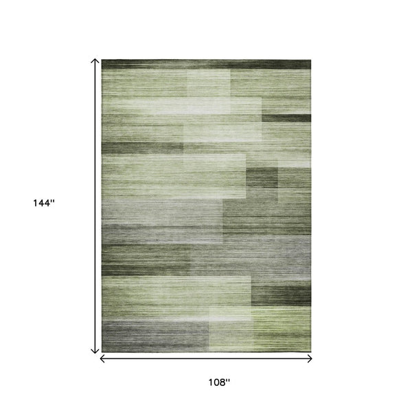 HomeRoots 5' Green and Ivory Striped Area Rug - Stylish, Washable, Durable for Indoor and Outdoor Use, Easy Care 9' X 12' 630991