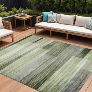 HomeRoots 5' Green and Ivory Striped Area Rug - Stylish, Washable, Durable for Indoor and Outdoor Use, Easy Care 10' X 14' 630992