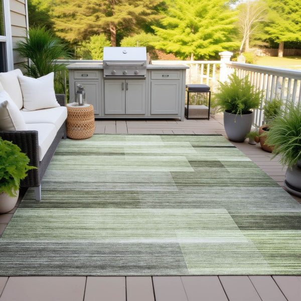 HomeRoots 5' Green and Ivory Striped Area Rug - Stylish, Washable, Durable for Indoor and Outdoor Use, Easy Care 10' X 14' 630992