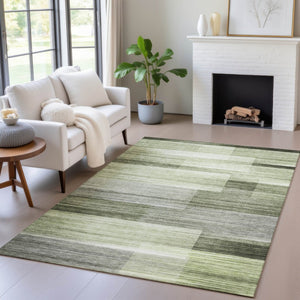 HomeRoots 5' Green and Ivory Striped Area Rug - Stylish, Washable, Durable for Indoor and Outdoor Use, Easy Care 10' X 14' 630992