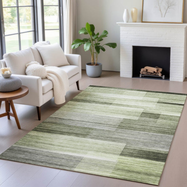 HomeRoots 5' Green and Ivory Striped Area Rug - Stylish, Washable, Durable for Indoor and Outdoor Use, Easy Care 10' X 14' 630992