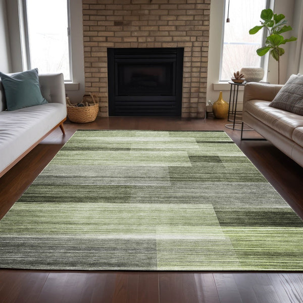 HomeRoots 5' Green and Ivory Striped Area Rug - Stylish, Washable, Durable for Indoor and Outdoor Use, Easy Care 10' X 14' 630992