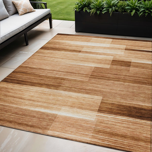 HomeRoots 5' Stylish Rust and Ivory Striped Washable Area Rug for Indoor and Outdoor Spaces, Easy Care! 5' X 8' 630994