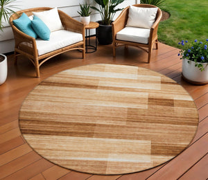 HomeRoots 5' Stylish Rust and Ivory Striped Washable Area Rug for Indoor and Outdoor Spaces, Easy Care! 8' Round 630995