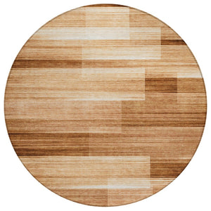 HomeRoots 5' Stylish Rust and Ivory Striped Washable Area Rug for Indoor and Outdoor Spaces, Easy Care! 8' Round 630995