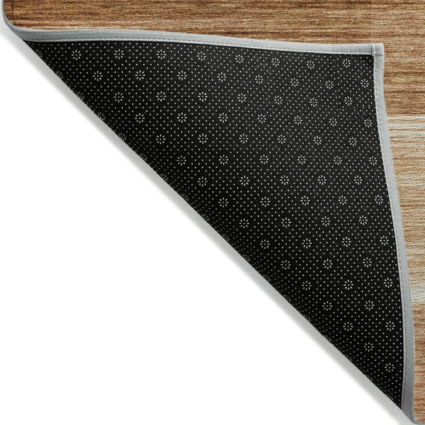 HomeRoots 5' Stylish Rust and Ivory Striped Washable Area Rug for Indoor and Outdoor Spaces, Easy Care! 8' Round 630995
