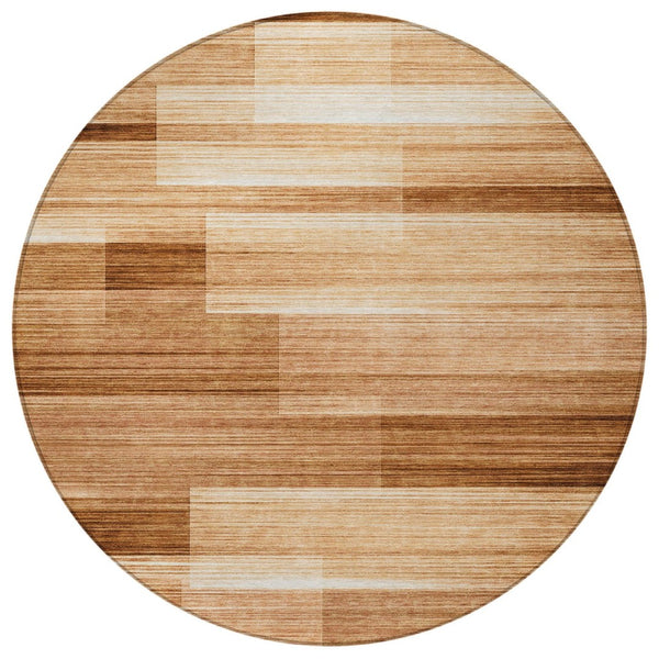 HomeRoots 5' Stylish Rust and Ivory Striped Washable Area Rug for Indoor and Outdoor Spaces, Easy Care! 8' Round 630995