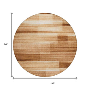 HomeRoots 5' Stylish Rust and Ivory Striped Washable Area Rug for Indoor and Outdoor Spaces, Easy Care! 8' Round 630995