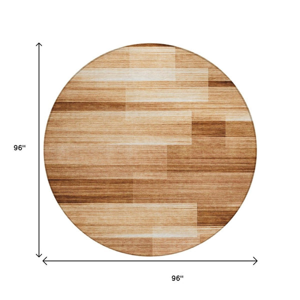 HomeRoots 5' Stylish Rust and Ivory Striped Washable Area Rug for Indoor and Outdoor Spaces, Easy Care! 8' Round 630995