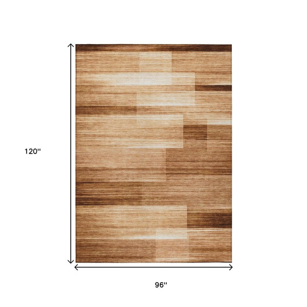 HomeRoots 5' Stylish Rust and Ivory Striped Washable Area Rug for Indoor and Outdoor Spaces, Easy Care! 8' X 10' 630996