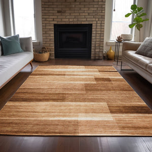HomeRoots 5' Stylish Rust and Ivory Striped Washable Area Rug for Indoor and Outdoor Spaces, Easy Care! 8' X 10' 630996