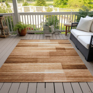 HomeRoots 5' Stylish Rust and Ivory Striped Washable Area Rug for Indoor and Outdoor Spaces, Easy Care! 8' X 10' 630996