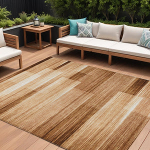 HomeRoots 5' Stylish Rust and Ivory Striped Washable Area Rug for Indoor and Outdoor Spaces, Easy Care! 9' X 12' 630997