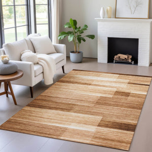 HomeRoots 5' Stylish Rust and Ivory Striped Washable Area Rug for Indoor and Outdoor Spaces, Easy Care! 9' X 12' 630997