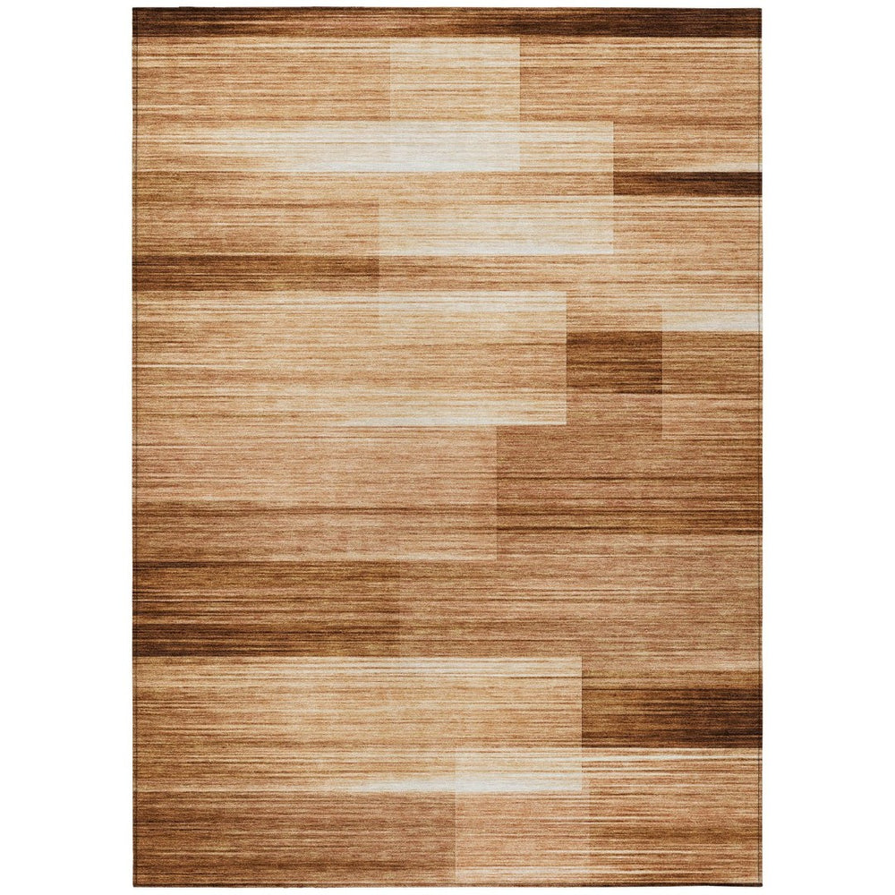 HomeRoots 5' Stylish Rust and Ivory Striped Washable Area Rug for Indoor and Outdoor Spaces, Easy Care! 10' X 14' 630998