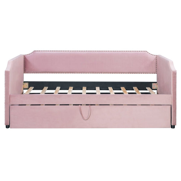 English Elm Twin Velvet Upholstered Daybed with Pop up Trundle for Guest or Kids Rooms Pink SF000197AAH