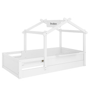 English Elm Twin Low Loft Bed Solid Pine Frame with Built-in Led Lighting and Storage Shelves Light White W1580P396330