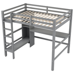 English Elm Full Size Loft Bed With Under-Bed Desk And Stylish Shelves For Space-Saving Bedroom Solutions N7090005004E