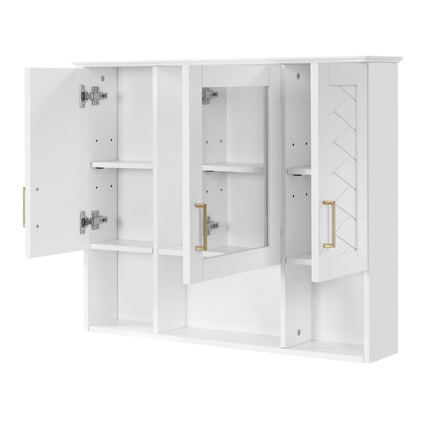 English Elm 35 Inch Wall Mount Medicine Cabinet Soft Close Mirror Storage for Modern Bathroom White N710P389453K