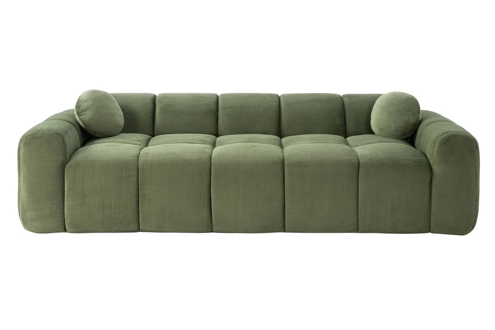 English Elm 98.4" Corduroy Cloud Puff Sofa Vacuum Packed 4-seater Living Room Couch with Pillows Green W5515P477307