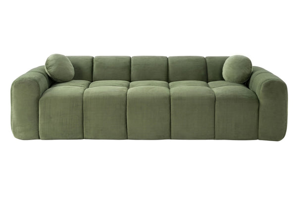 English Elm 98.4" Corduroy Cloud Puff Sofa Vacuum Packed 4-seater Living Room Couch with Pillows Green W5515P477307