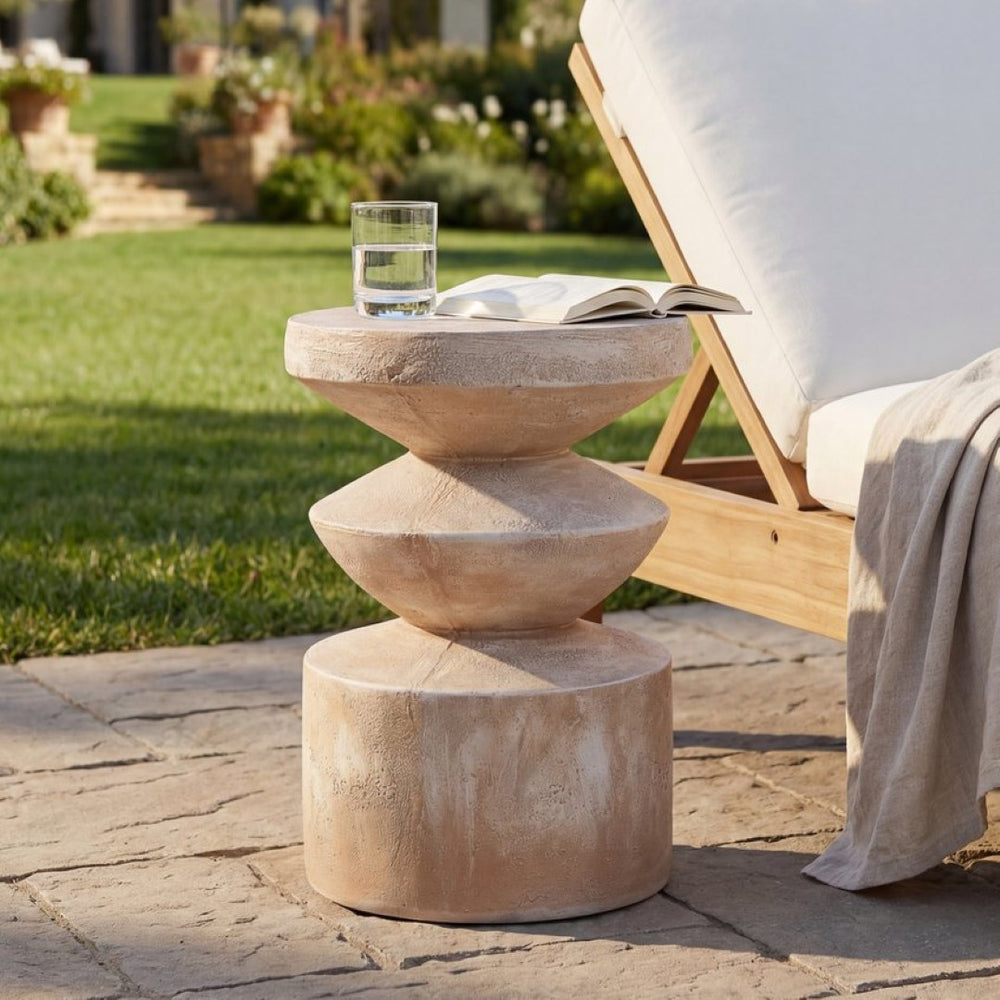 English Elm 15.16 Inch Handmade Mgo Tiered Round Side Table for Patio Balcony or Living Room N772P390766A